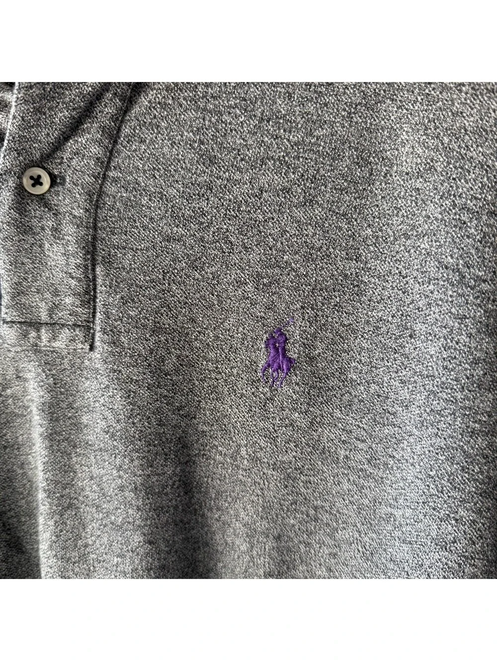 Polo Ralph Lauren Heather Grey Purple Pony Polo Short Sleeve Shirt Size Large